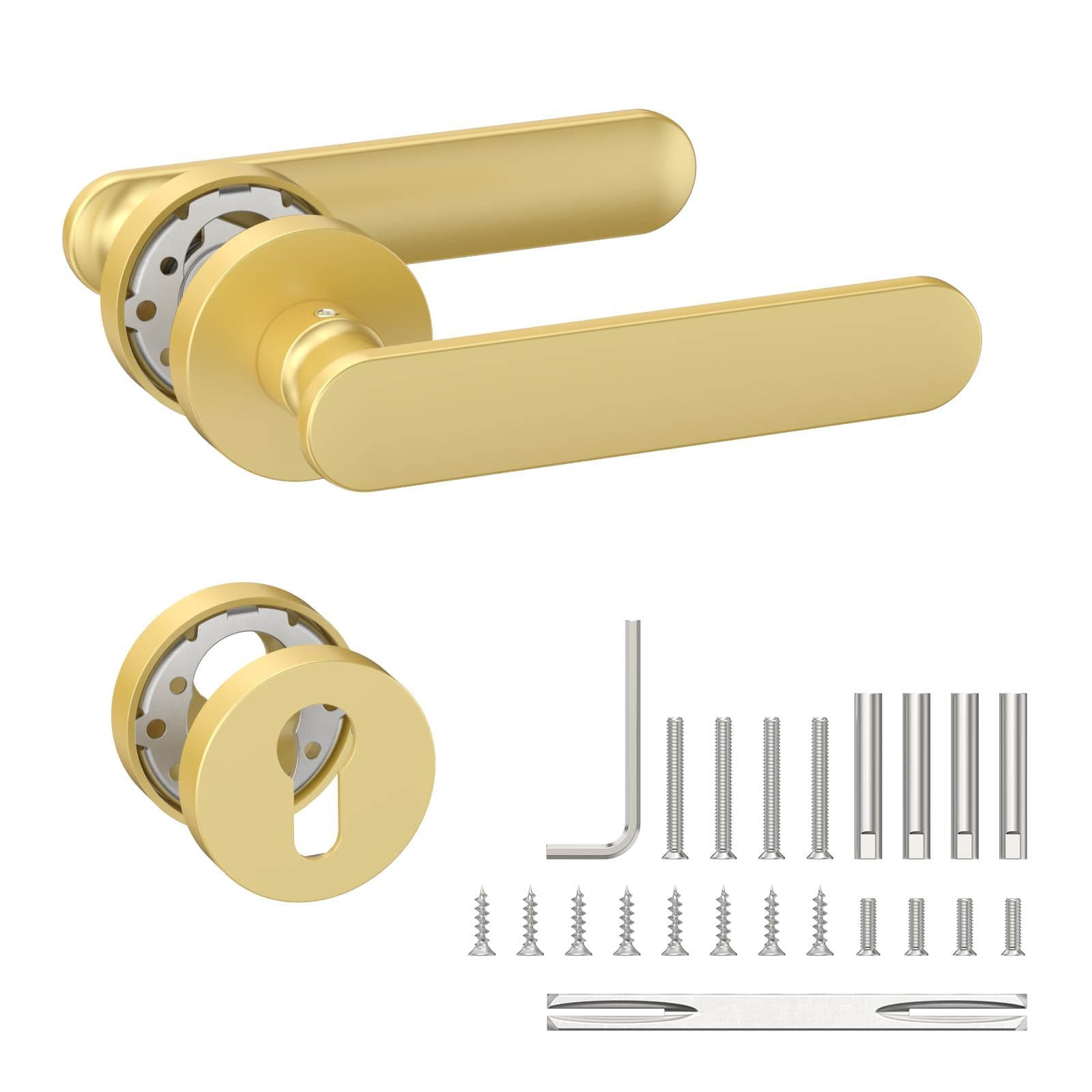 Amerdeco Manilla de Puerta Dorado de Aluminio – Conjunto PZ para Puerta Principal, Manilla Puerta de Entrada Blindada UK0054