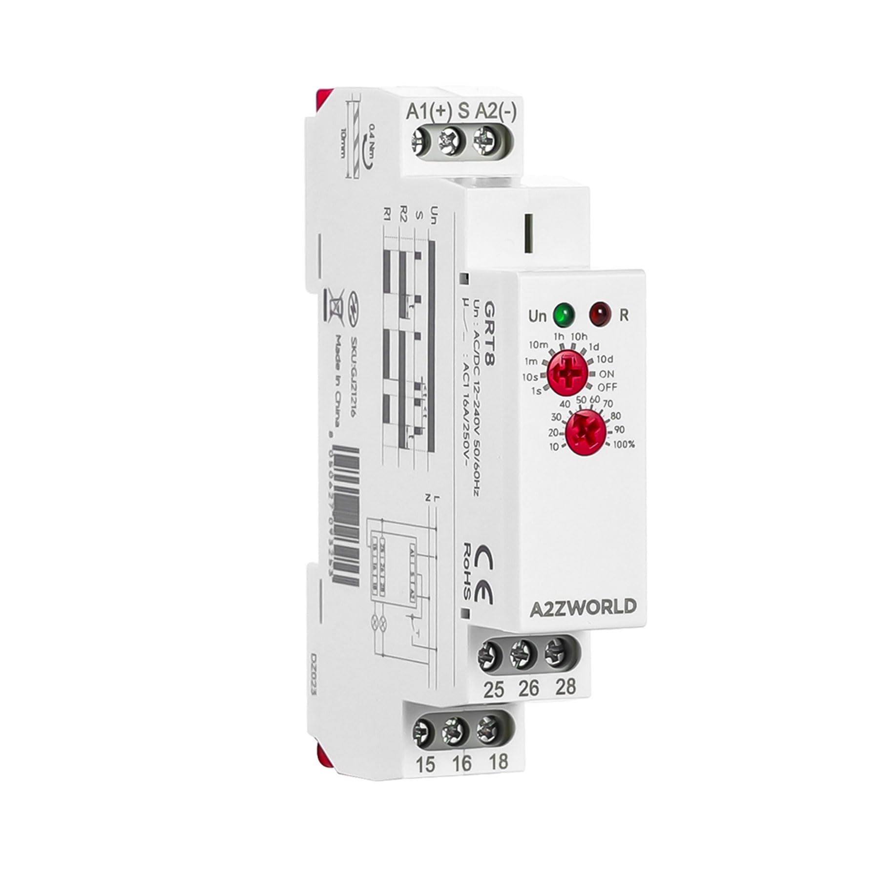 2 Pezzi Relè Passo Passo Silenzioso con Uscita a Spegnimento Ritardato, R1 (Passo-Passo), R2 (Ritardo alla Diseccitazione), Relè Bistabile e Timer OFF Delay 0,1s-10 Giorni, 16A, AC/DC 12-240V