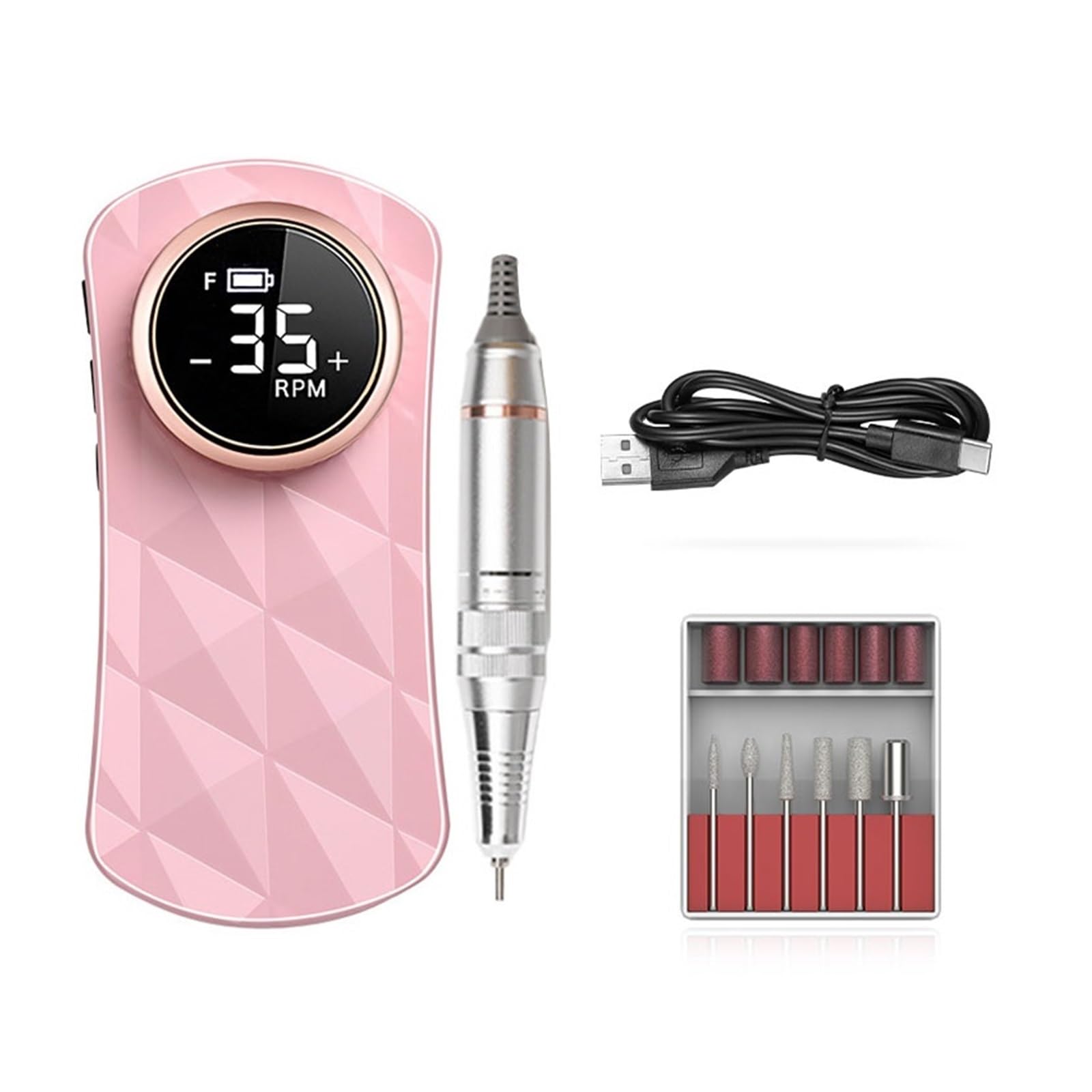 Fresa for unghie 35000 RPM, levigatrice for elettrica ricaricabile, fresa for macchina for manicure professionale for lucidatura gel Potente ed efficiente(Pink)