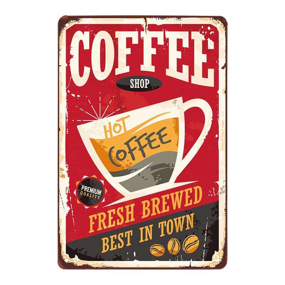 Juego de 4 placas de metal retro vintage con diseño de café