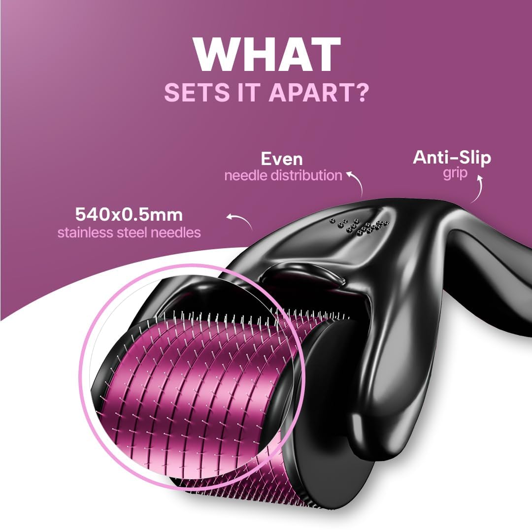 Aezta Professional 540 Needle Derma Roller System | Advanced Micro-Needling Tool for Skin Regeneration, Acne Scar Removal & Hair Growth | High-Efficiency Collagen Stimulator for Radiant, Youthful Skin 4