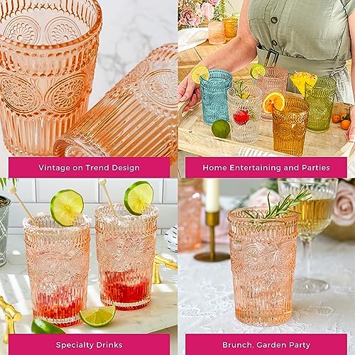 Kate Aspen 27203RG Vintage Textured Rose Gold Striped Drinking Glasses Set Of 6, (13 Oz) Ribbed Glassware Set | Cocktail Set, Ice Tea Glasses thumb #4