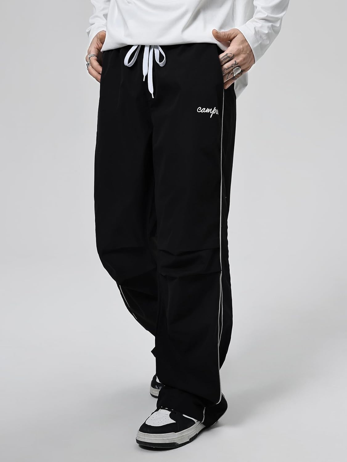 SOLY HUX Men's Parachute Pants Y2k Baggy Sweatpants Wide Leg Drawstring Waist Casual Pants Streetwear - Image 5