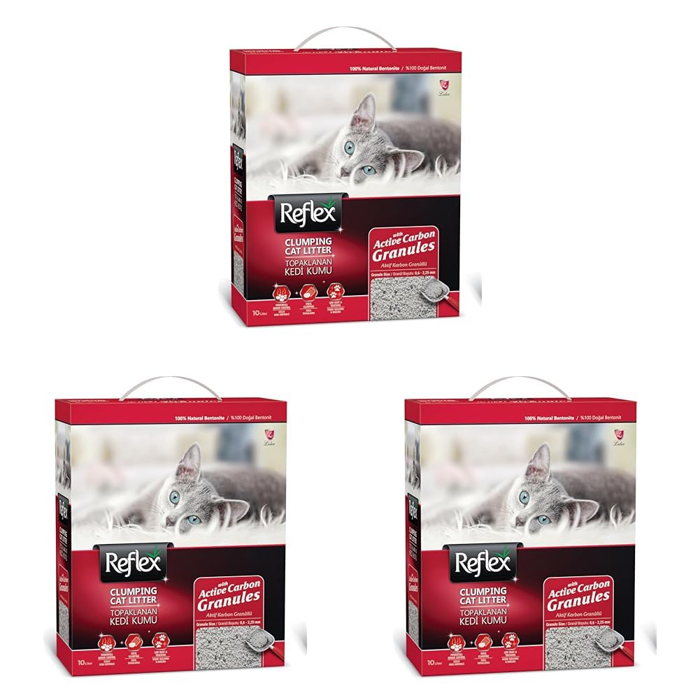 Reflex Aktif Karbon Granüllü Topaklanan Kedi Kumu 10 Lt (3 paketi)