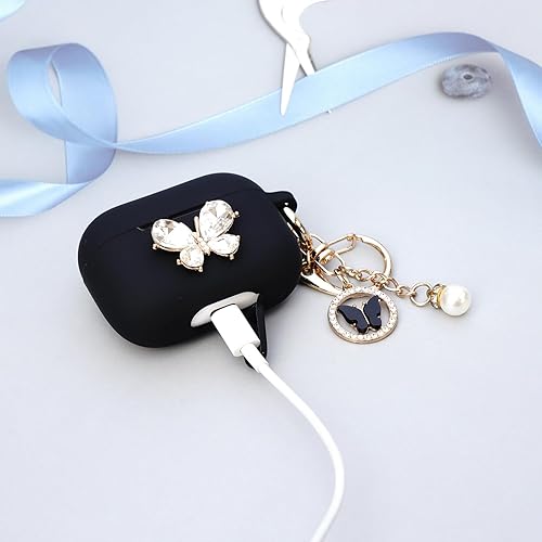 Miniatura 10 de Wonhibo Funda para Airpods Pro, bonita funda de diseño de mariposa para Airpod Pro 2019 con llavero para mujeres y niñas (azul)