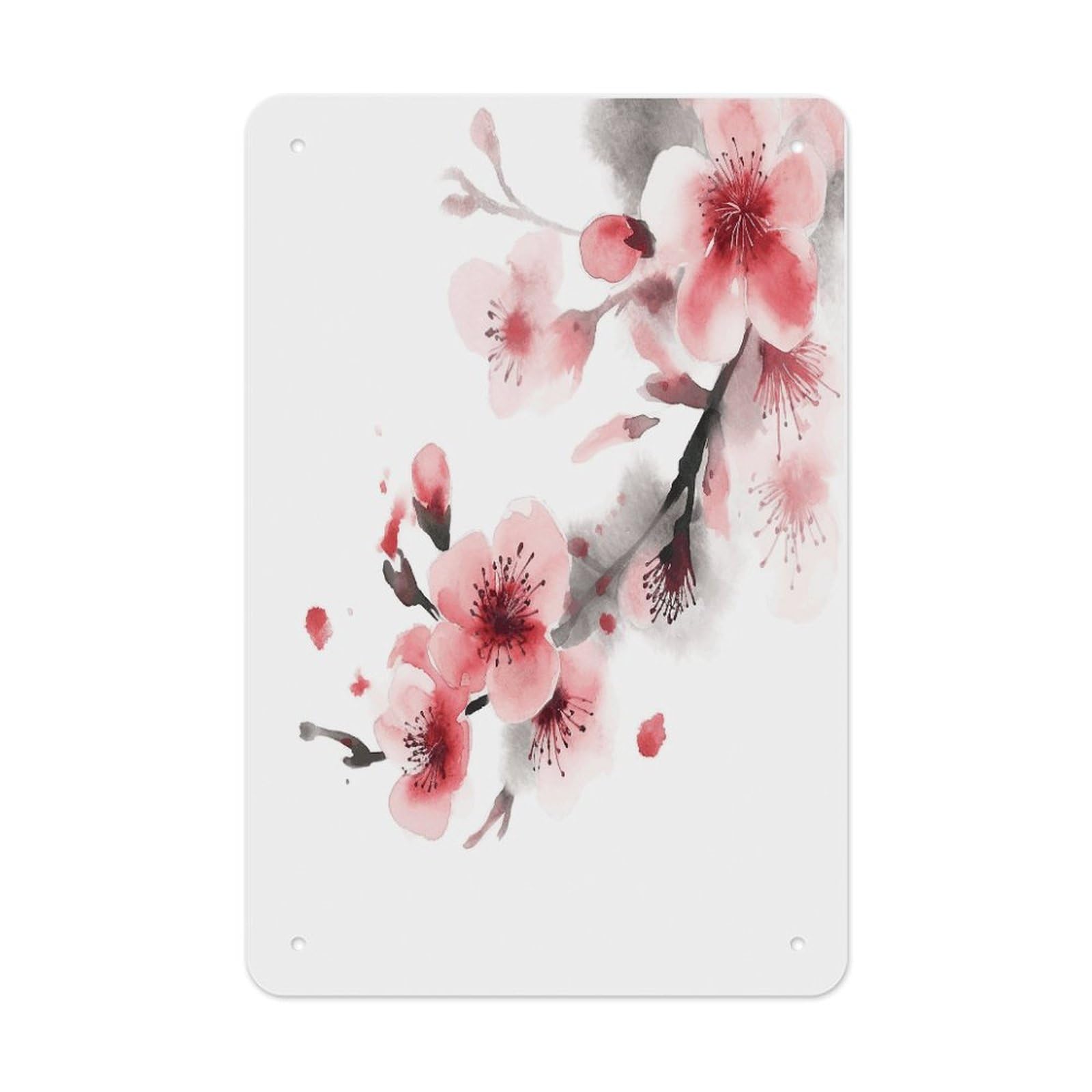 Asian Watercolor Pink Cherry Florals Metal Tin Sign Wall Decor Funny Retro Sign Weatherproof Metal Wall Art for Indoor Or Outdoor Retro Tin Signs for Kitchen Office Home Bar Decor 11.8 X 7.9 Inch
