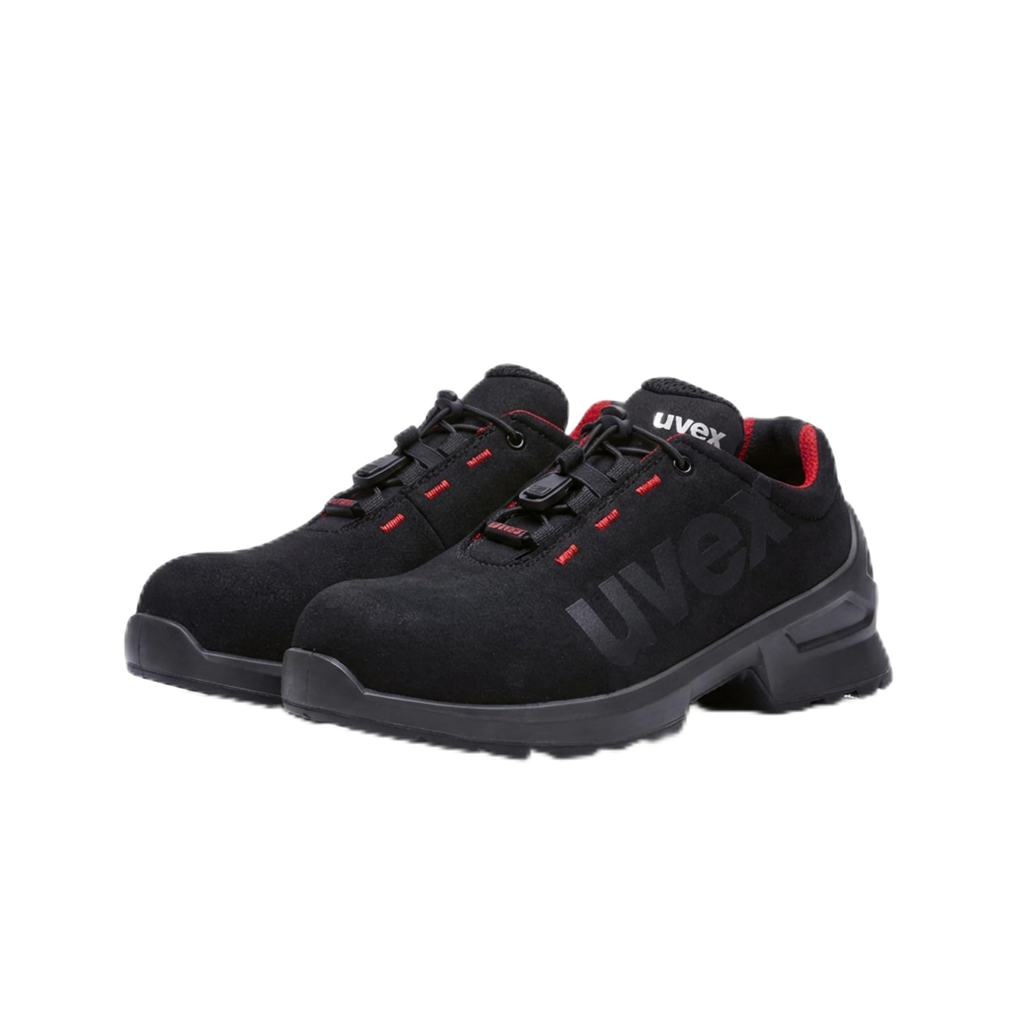 Uvex 1 Duo Halbschuh S2 - Sicherheitsschuh für leichte Bereiche - sportlich, leicht & flexibel - schwarz, rot - Größe 42