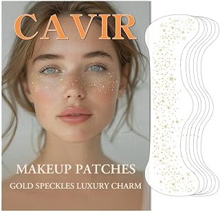 Cavir Glitter Freckles Face Tattoo, 6 Pcs Sparkle Freckles, Sweatproof Waterproof Sparkle Makeup Patches, Gold Freckles for Women