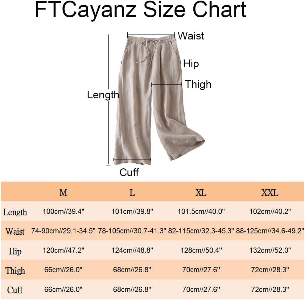 FTCayanz Women's Linen Cropped Wide Leg Pants Elastic Waist Casual Palazzo Trousers with Pockets - Image 3