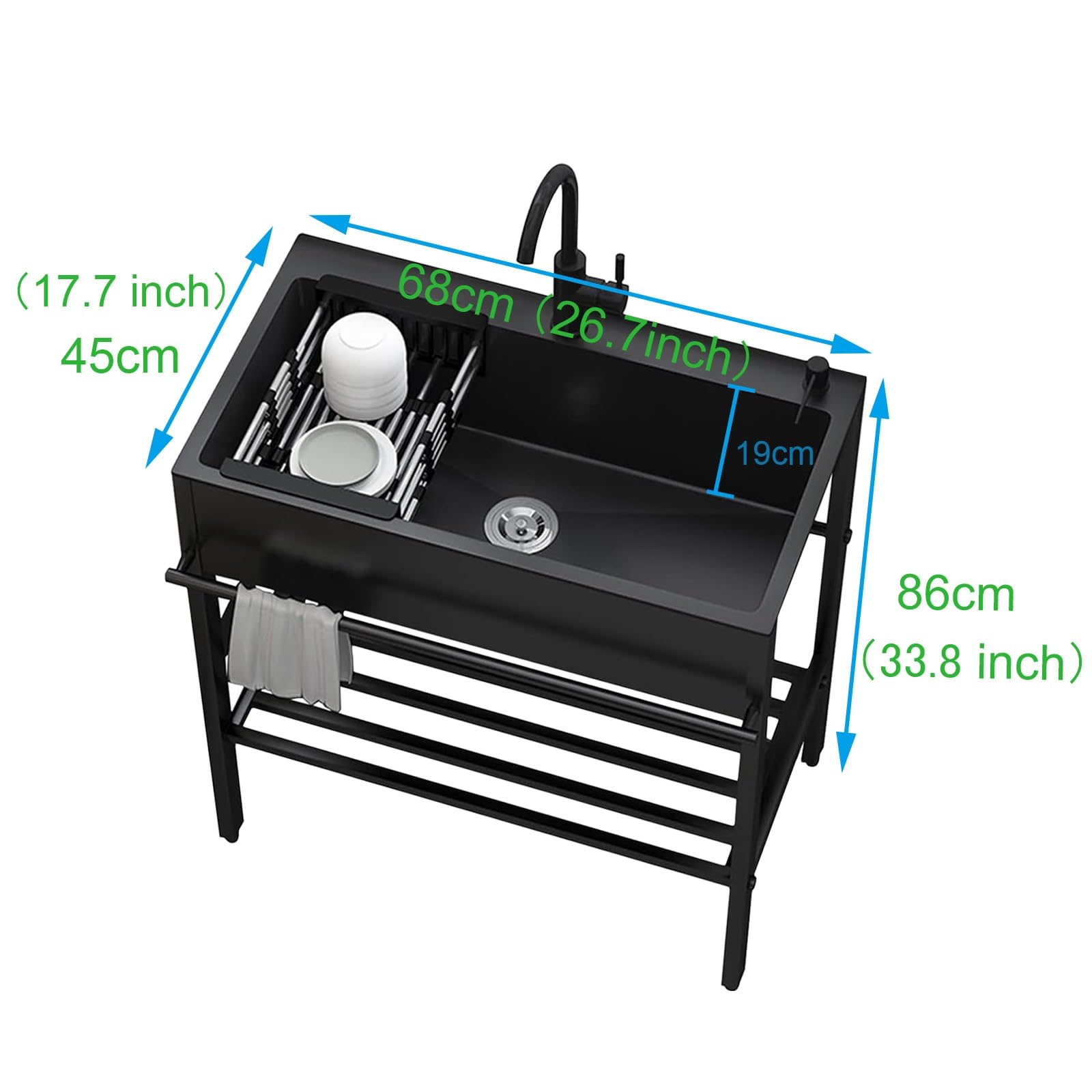 Lavello da Cucina Industriale a Vasca Singola autoportante con Rubinetto, postazione di Lavoro in Metallo, lavelli Resistenti in Acciaio Inossidabile per ristoranti.