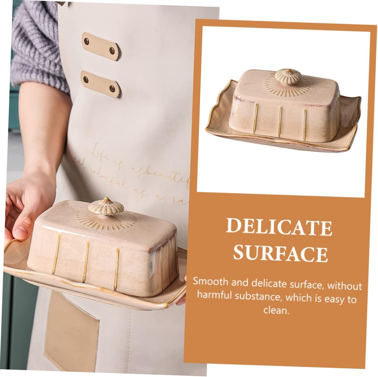 DECHOUS Butter Tray Butter Plate Dish Lid Cheese Plate Rectangular Cover Delicate Cheese for Home Microwave Safe Holder Decorative Tray