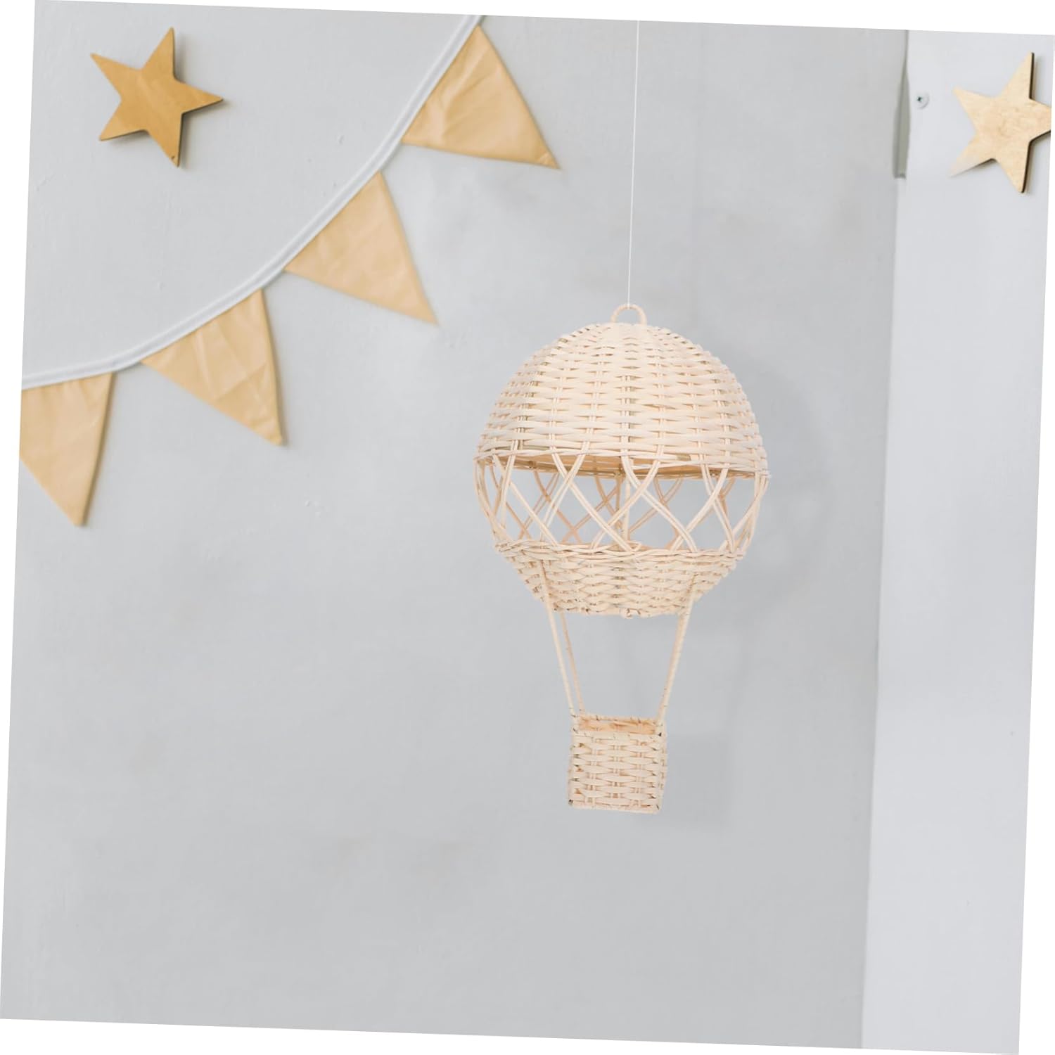 Rattan Hot Air Balloon Lampshade Unique Wall Art for Kids' Room Decor Natural Wicker Decorative Basket