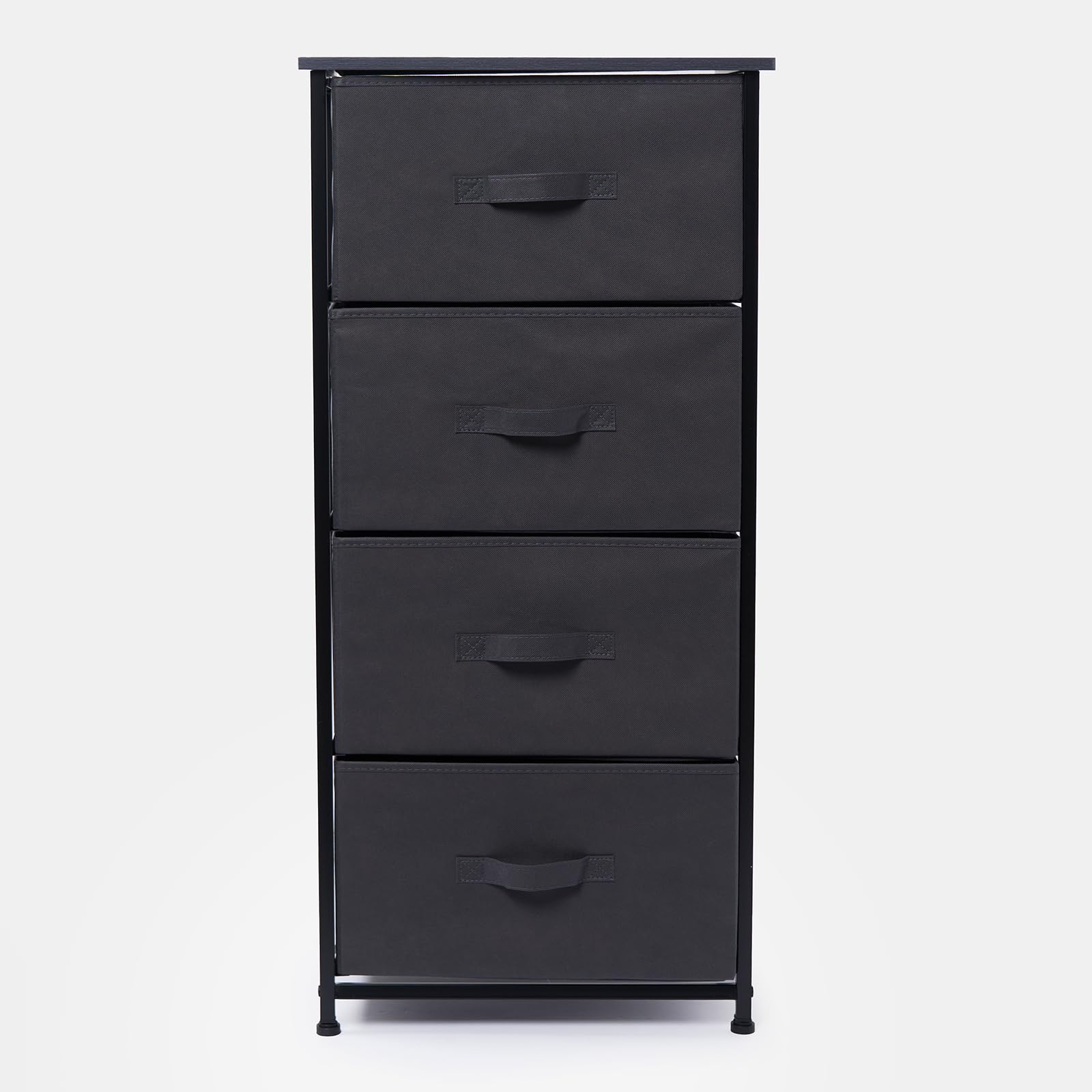 OHS Brooklyn 4 Canvas Drawers Fabric Cabinet Space-Saving Organizer For Clothes Books Accessories Sturdy Frame 4 Chest of Drawers For Home Storage, Grey