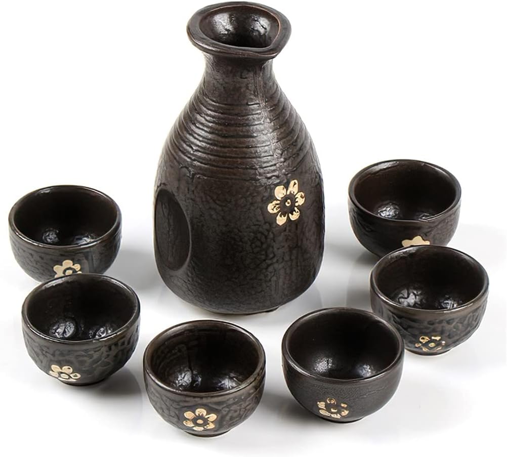 Ceramics Wine Pot Cup Japanese Black Gold Flower 300ML Sake Pot Water Ware Bar Decoration Household Kitchen Supplies Drinkware