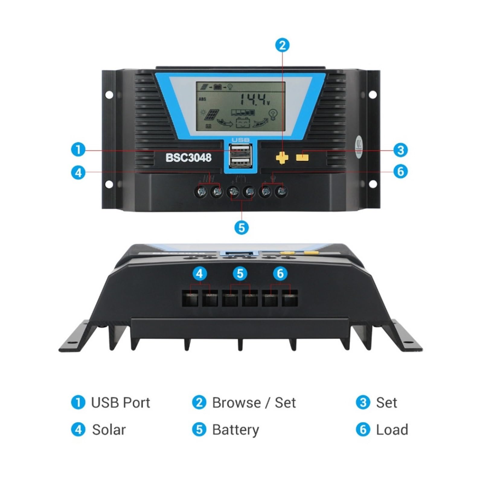 Regolatore Solare 20A 30A 60A 80A 12V/24V O 12V 24V 36V 48V Batteria Al Litio Di Luce Controllo Doppio Orario E USB(BSC2024(20A))