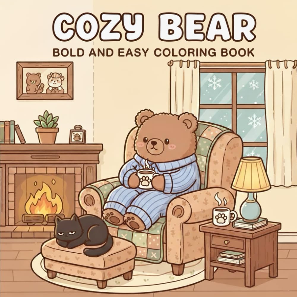 Cute and cozy bear friends coloring book: Bold and easy coloring book for adults and kids