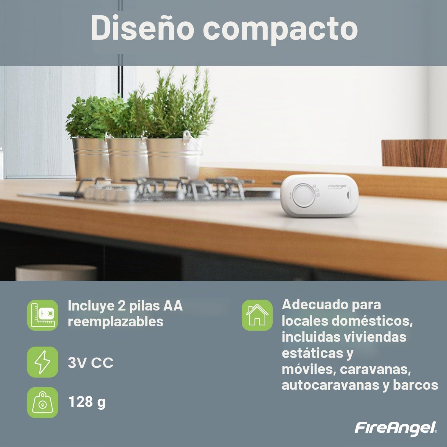 FireAngel Detector de Monóxido de Carbono con Sensor – Alarma de CO Portátil para Hogar y Vacaciones - Monitorea Monóxido Carbono - FA3313, Blanco