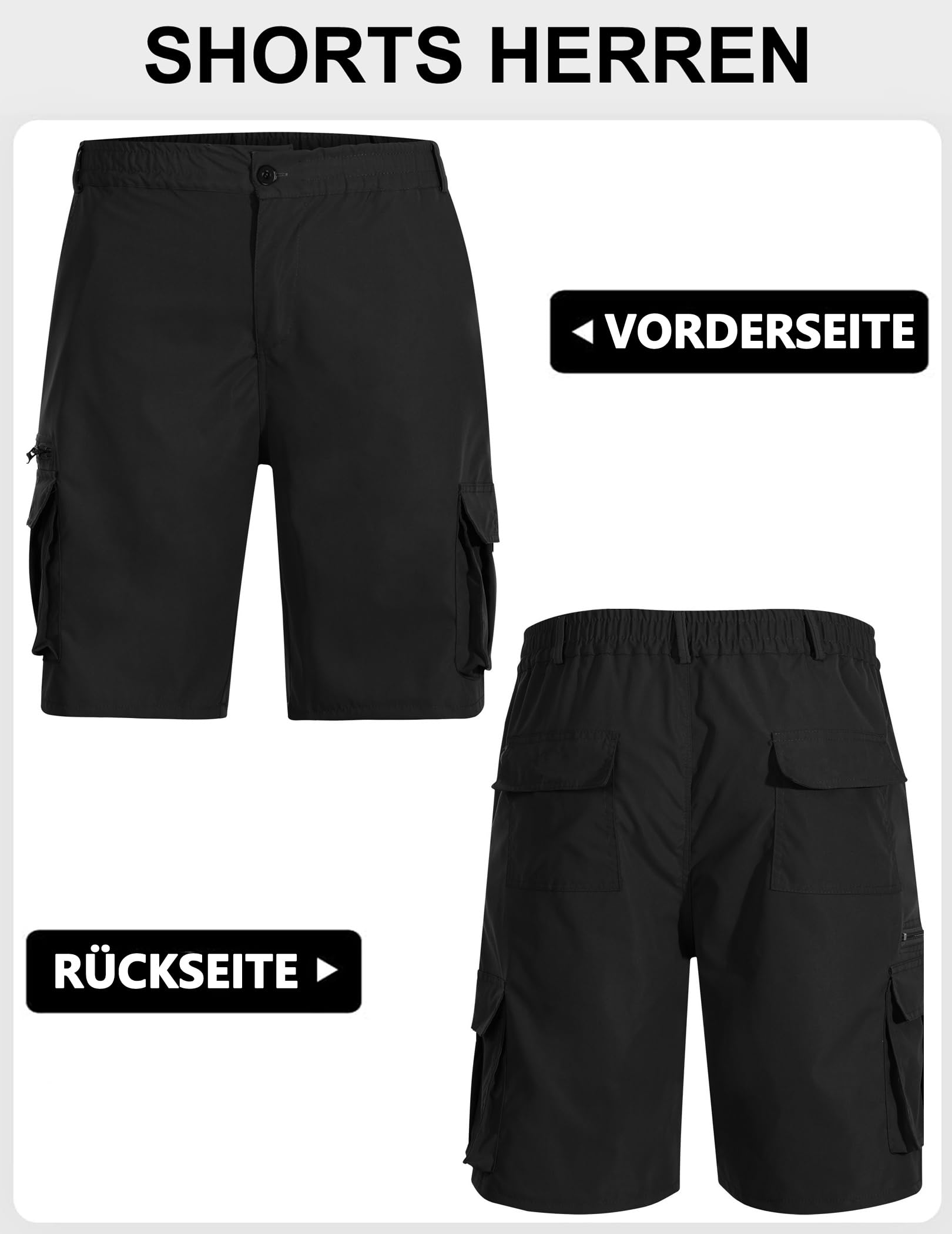Pantalon Short Cargo Homme Coton Été Bermuda Multi-Poches Bouton Travail Shorts Taille Élastique Fermeture Éclair Pantalon Court Décontracté Coupe Ample Respirant Léger Chantier Plein Air Quotidien