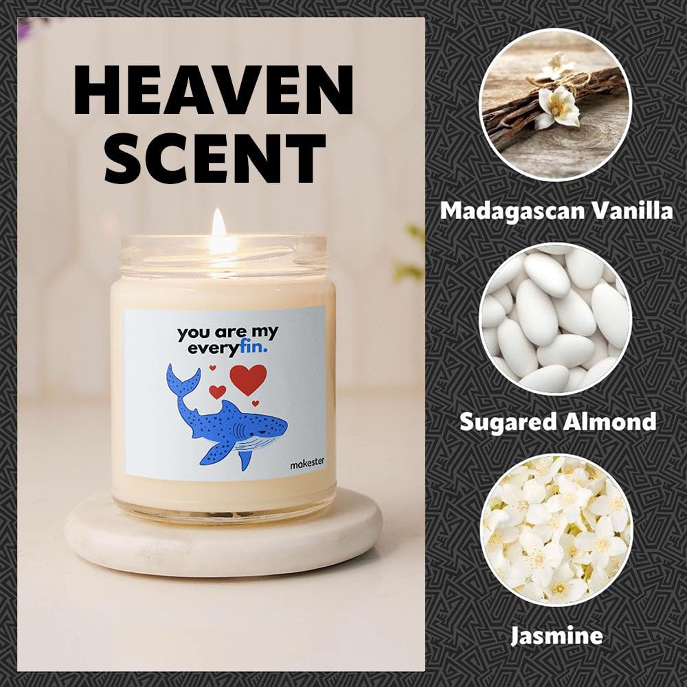Shark Gifts - Luxury Soy Wax Candle - Vanilla, Jasmine, Sugared Almond - Makester, White, 220g - Image 4