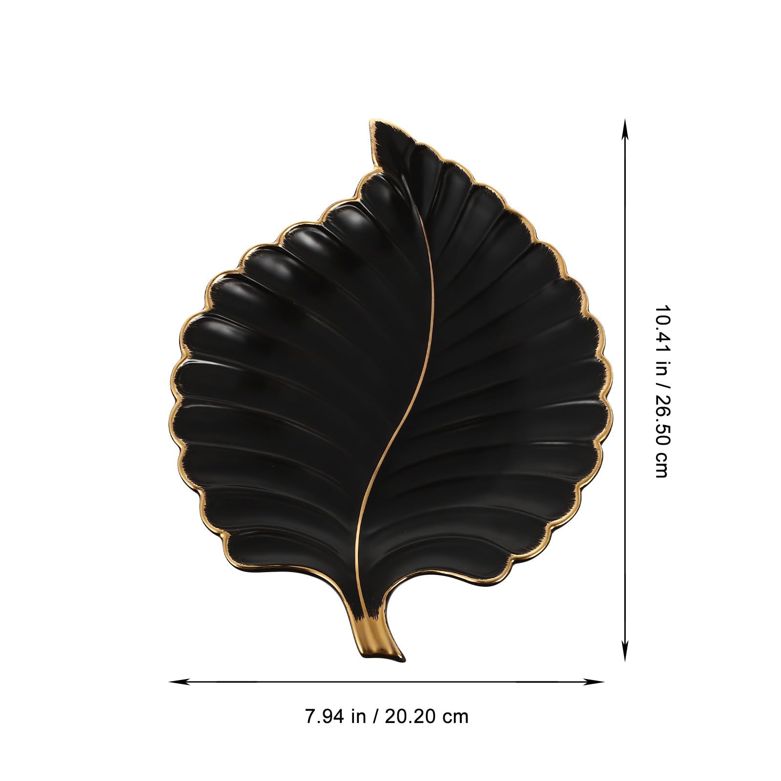 Uonlytech Bandeja Negra de Cerámica Forma de Hoja para Exhibir Postres y Organizar Joyas, Decoración Elegante Hogar y Almacenamiento Funcional