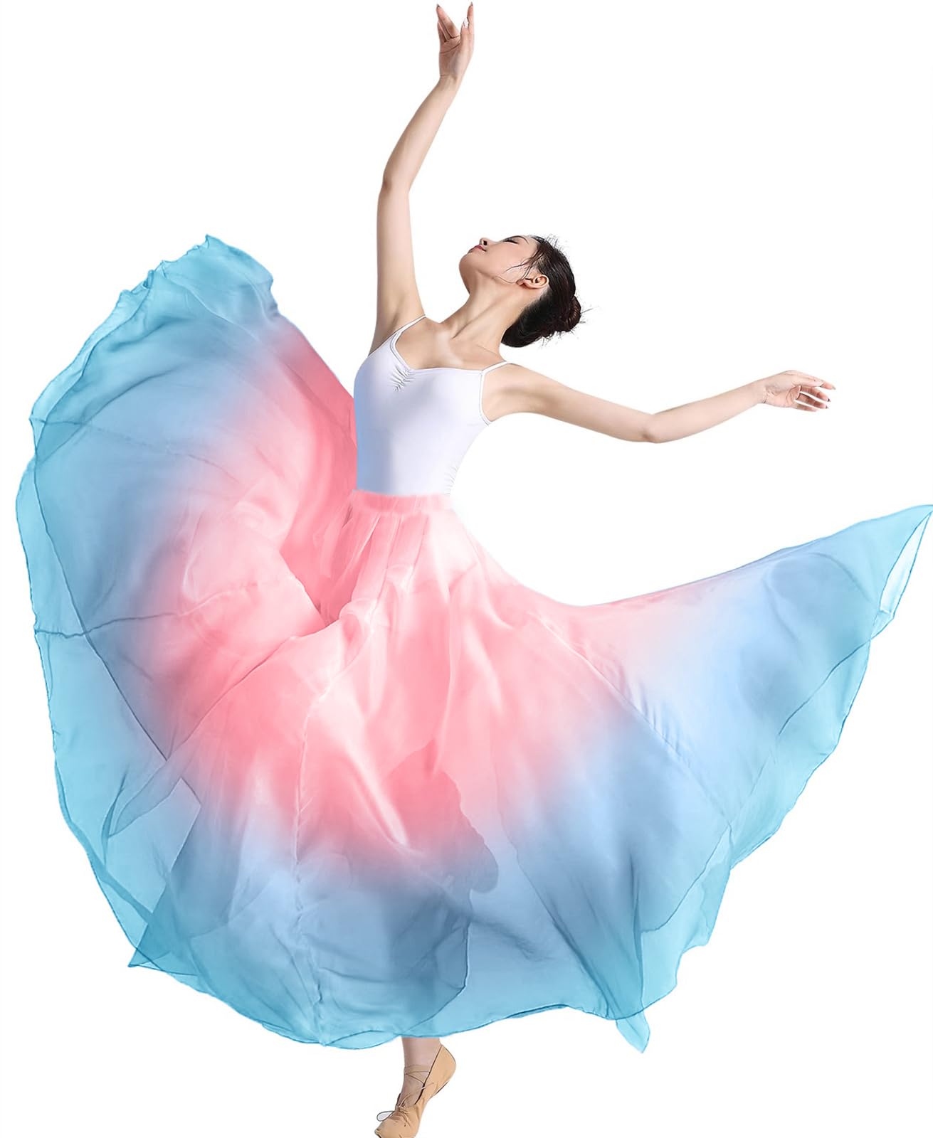 ORIDOOR 720 35" Long Women's Fairy Lyrical Dance Skirt Gradient Color Swing Skirt Ballet Modren Dance Costumes, A Rose Blue, One Size