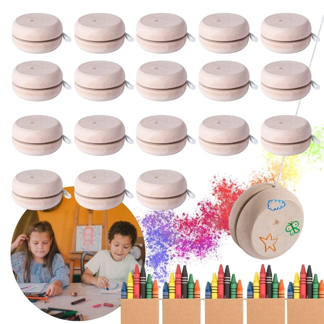 Pack 25/50/100 Yoyos de Madera para Personalizar, Pack de Yoyos de Madera DIY, Lote al por Mayor (100)
