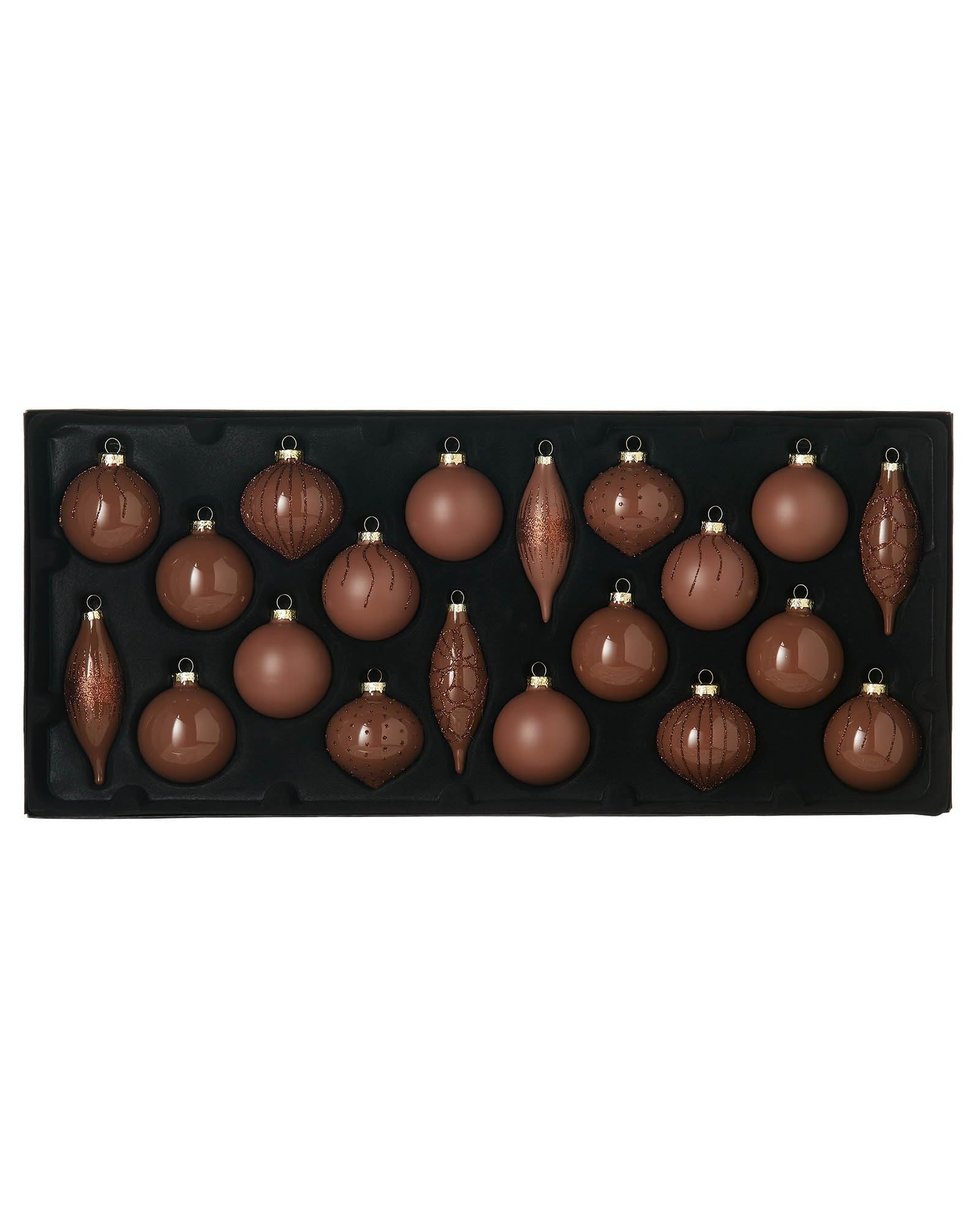 Werchristmas Light/Gold Set Of 20 Glass Baubles, Espresso