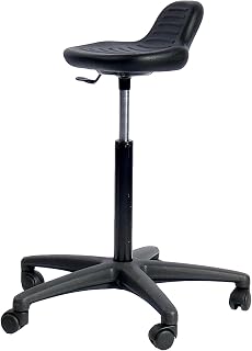 Topsit IND03 Arbeitsdrehhocker aus PU, Hocker mit Stehhilfe, höhenverstellbar und leicht zu reinigen, Stabiler Fuß und Kunststoffrollen
