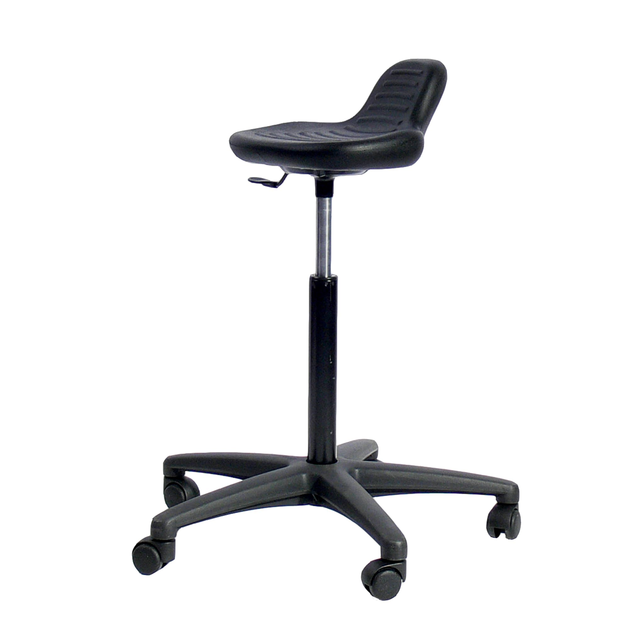 Topsit IND03 Arbeitsdrehhocker aus PU, Hocker mit Stehhilfe, höhenverstellbar und leicht zu reinigen, Stabiler Fuß und Kunststoffrollen