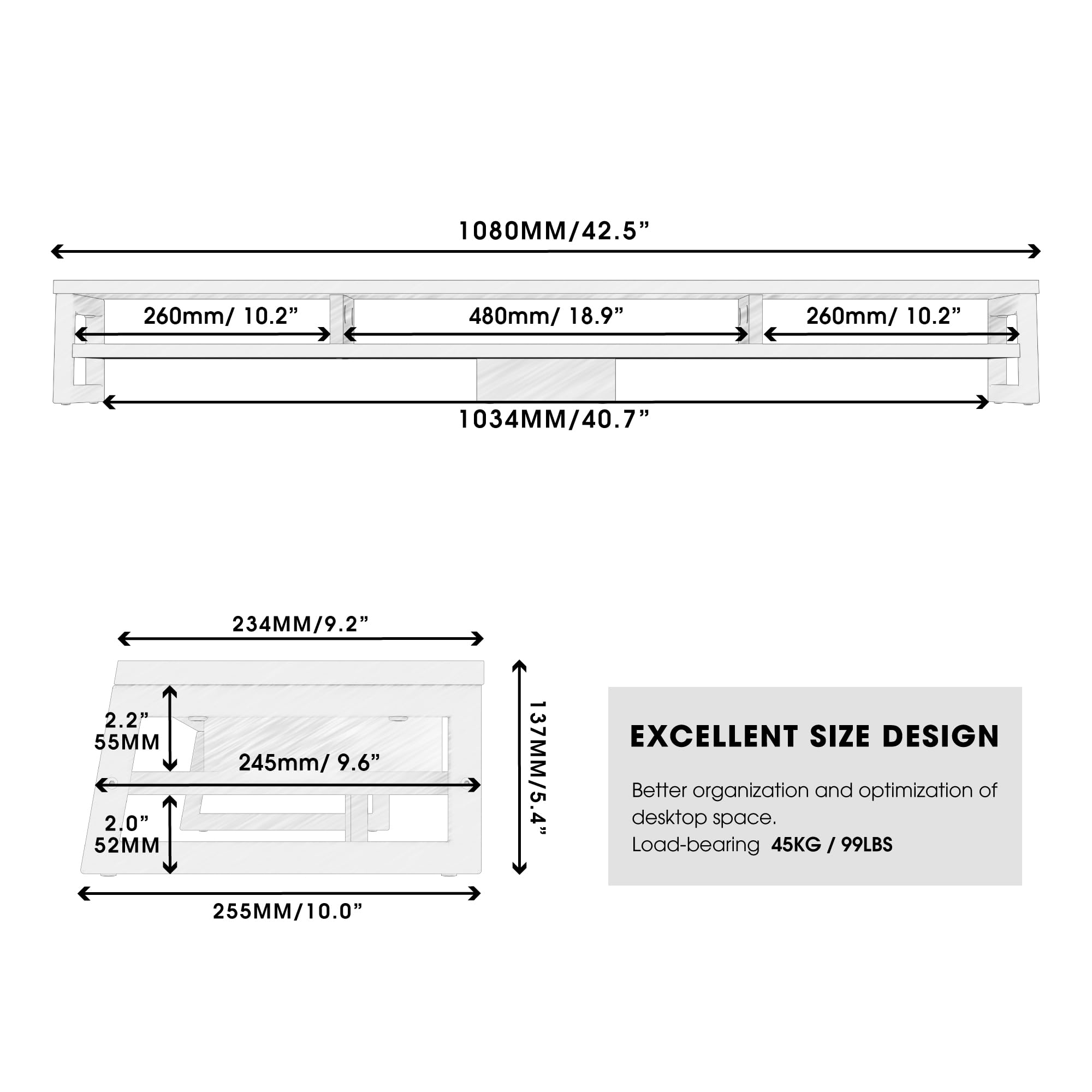 Fenge Réhausseur d'Écran d'Ordinateur en Bois, Support de Moniteur, 108x25,5x13,7cm, Charge 45KG (Chêne)