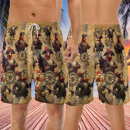 Chicken Men's Swim Trunks - Rooster Tropical Hawaiian Shorts for Men, Men's Summer Bathing Shorts Set 263