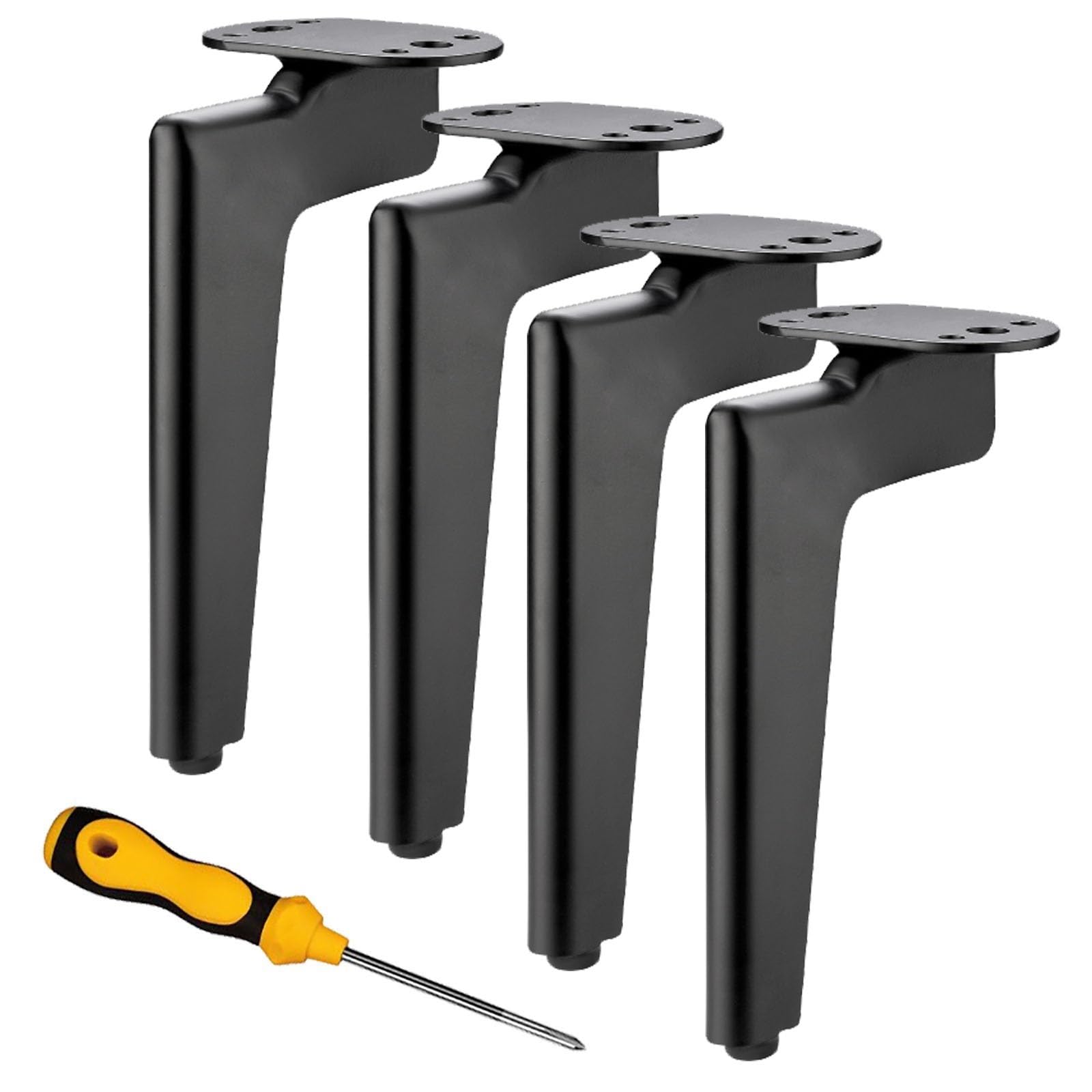 Piedini per Mobili in Metallo Ispessito con Poggiapiedi in PP Gambe per Mobili Set di 4 Piedini per Mobili Silenziose in Metallo per Divani Sedie Tavoli(Negro,15cm/6in)