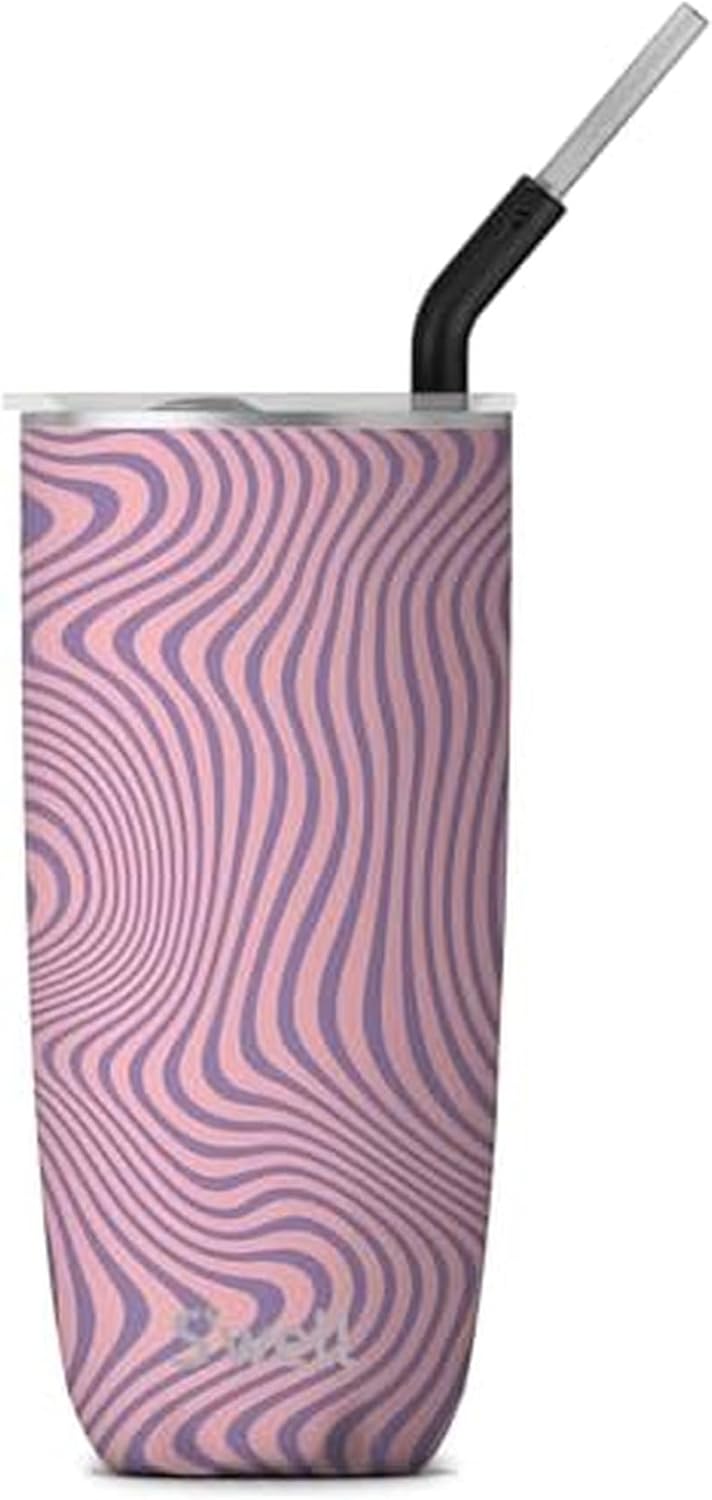 S'well Stainless Steel Tumbler with Straw and Slide-Open Lid, 24oz, Lavender Swirl, Triple Layered Vacuum Insulated Containers Keeps Drinks Cold for 18 Hours and Hot for 5, BPA Free