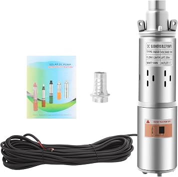 Industrial Stainless Steel Deep Well Submersible Water Pump, 180W 42.38ft/h Solar/Battery Powered, 20m Max Head