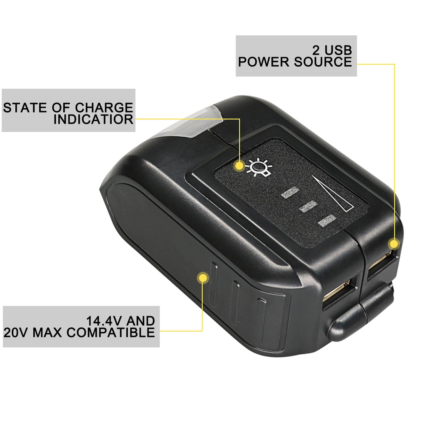 USB Power Source Adapter Charger DCB090 Replacement, Compatible with Dewalt 18V 20V Lithium-ion Battery with LED Light
