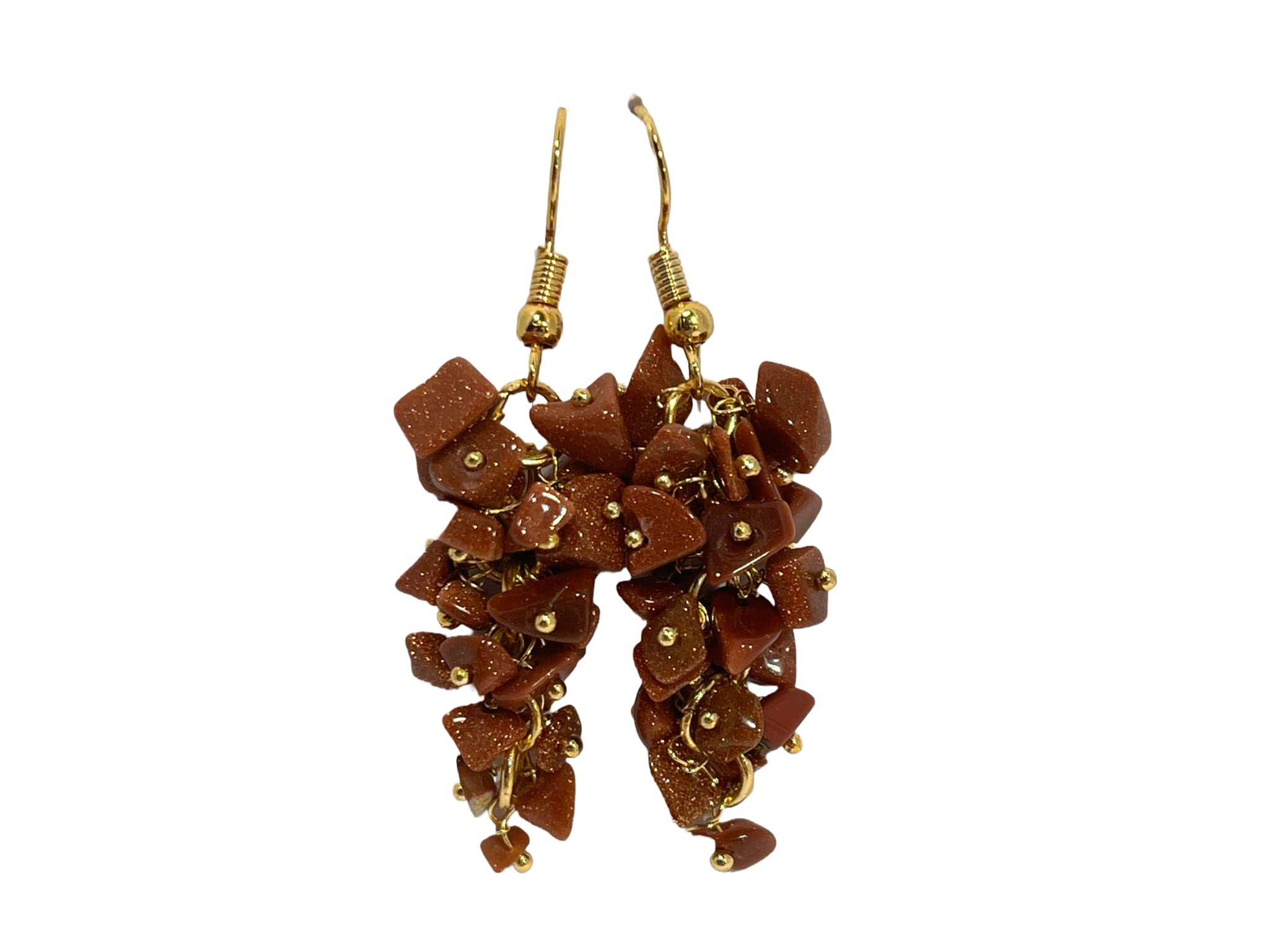 Goldstone Chip Bead Grape Cluster Earrings