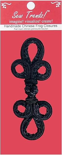 SEW TRENDS Cierre de ranas chino Gancho de botón y cierre de ojos-Color negro-Trenza doble Tres bucles Rana grande - #FG4750-b-BLK