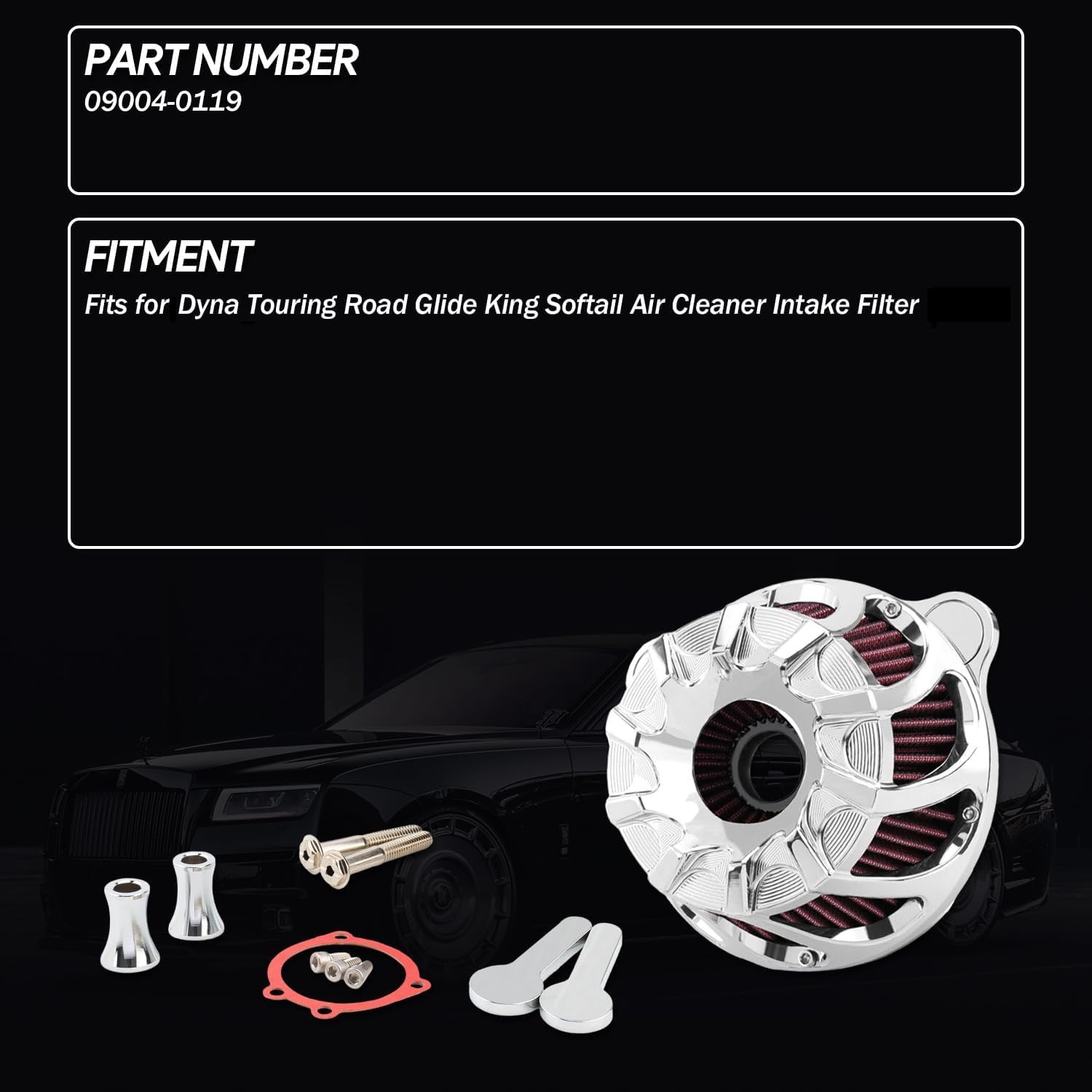 Chrome Air Cleaner Intake Filter 09004-0119 Fits for Dyna Touring Road Glide King Softail Air Cleaner Intake Filter