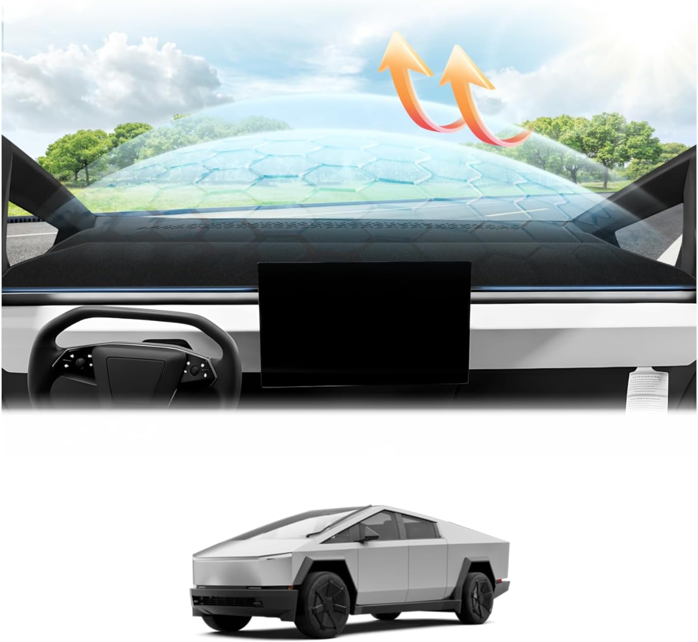 Cartist Dash Cover for Tesla Cybertruck 2024 2025 2026 Car Dashboard Cover Mat for Cybertruck Accessories Non-Slip Carpet Sunshield Glare UV Rays Protector