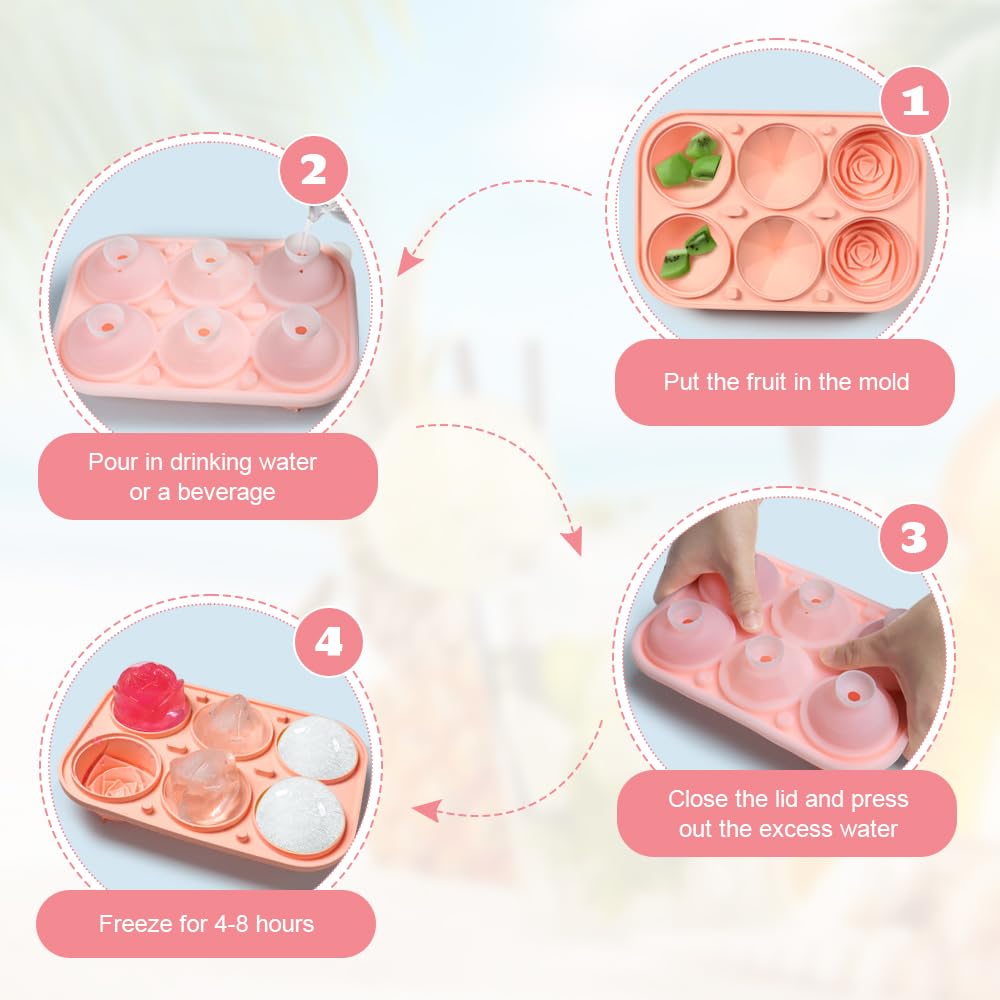 Stampo Cubetti Ghiaccio A Cuore In Silicone - Con Coperchio, Per Cocktail E Gelati, Rosa - Foto 12