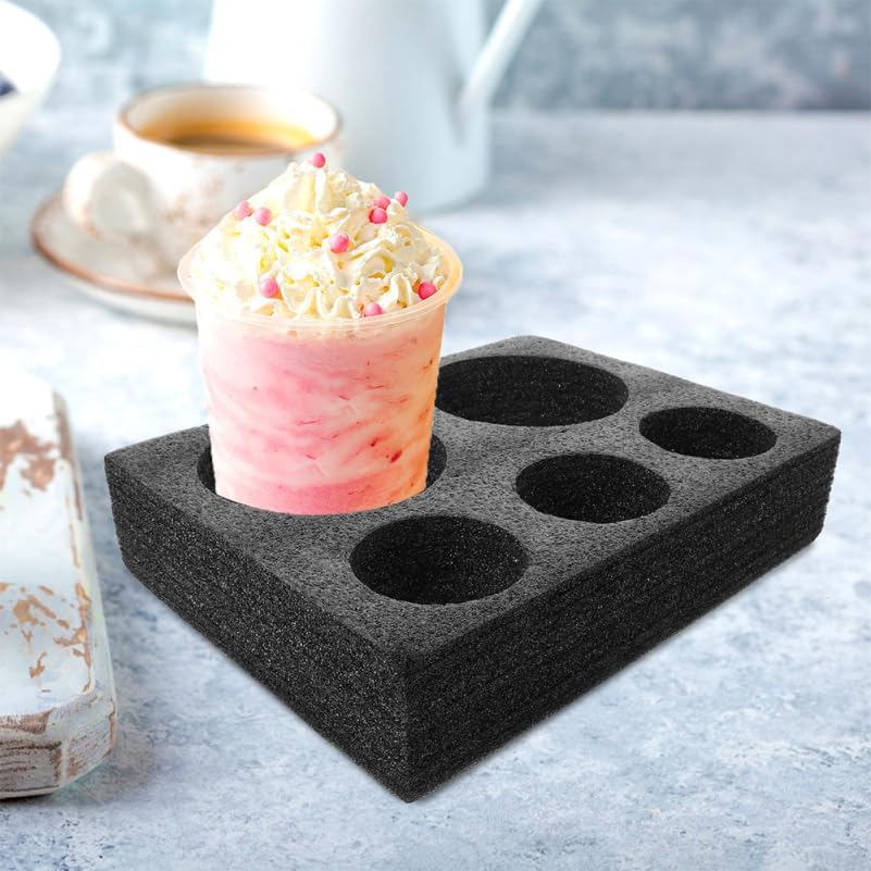 PartyKindom 3 & 5-Cup Foam Drink Carrier Tray, Spill-Proof EPE Pearl Cotton Takeout Cup Holder, Shock-Absorbing Beverage Packing Combination Set for Coffee Milk Tea Shops
