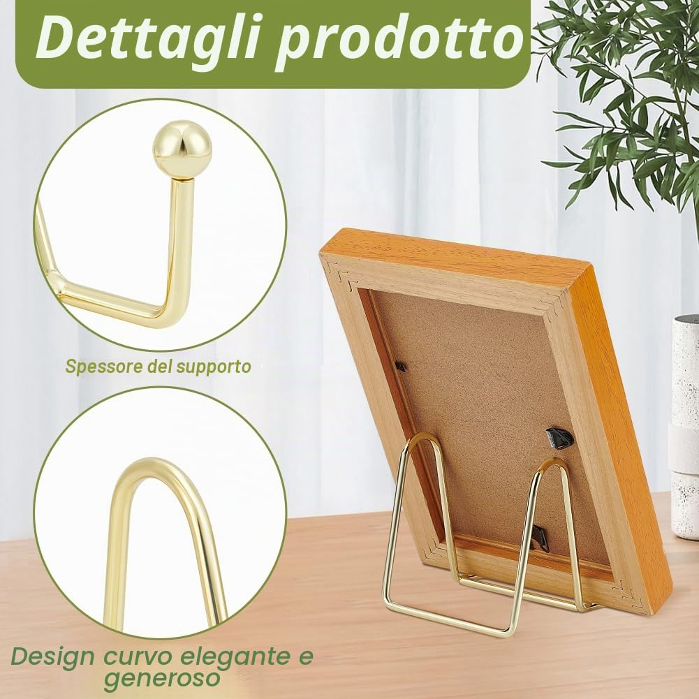 Set di 16 supporti per pannelli dorati, supporto per cornici in ferro, supporto decorativo per foto, piatti, targhe, cucina, ufficio, stanza, tavolo, 9,5 x 8 x 7,8 cm