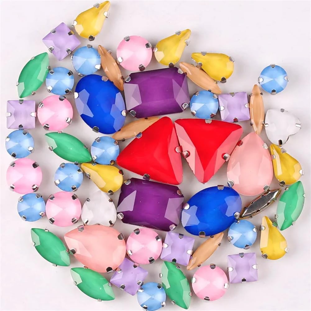 Glass Rhinestones, Sew on Rhinestone Glass Crystals, On Claw Rhinestones Mixed Shapes Multicolor Pack of 50 Pieces(50pcs Jelly Candy Mix)
