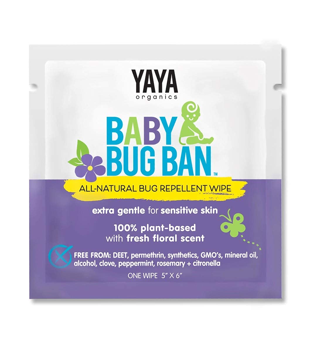 YAYA ORGANICS Baby Bug BAN Insect Repellent Wipes – All-Natural, DEET-Free, Non-Toxic, for Babies, Kids and Sensitive Skin (24 Count, Pack of 2)