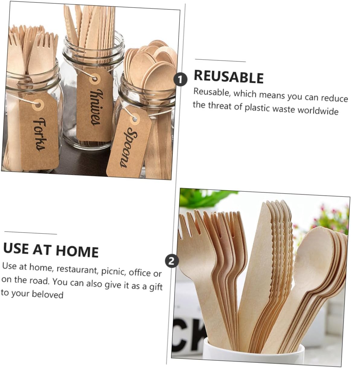 SECFOU Disposable Wooden Cutlery Set 18pcs Including Forks Spoons Knives, Eco-friendly Party Tableware for Events and Outdoor Dining
