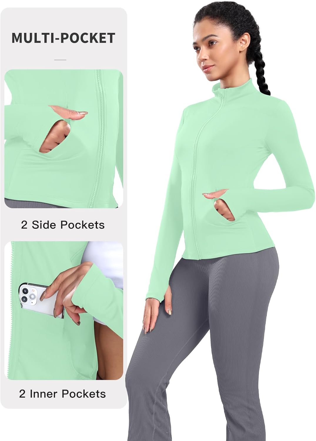 VUTRU Women's Zip Up Cropped Workout Jacket Super Slim Fit Yoga Jackets Lightweight Running Athletic Jacket with Thumb Holes - Image 4