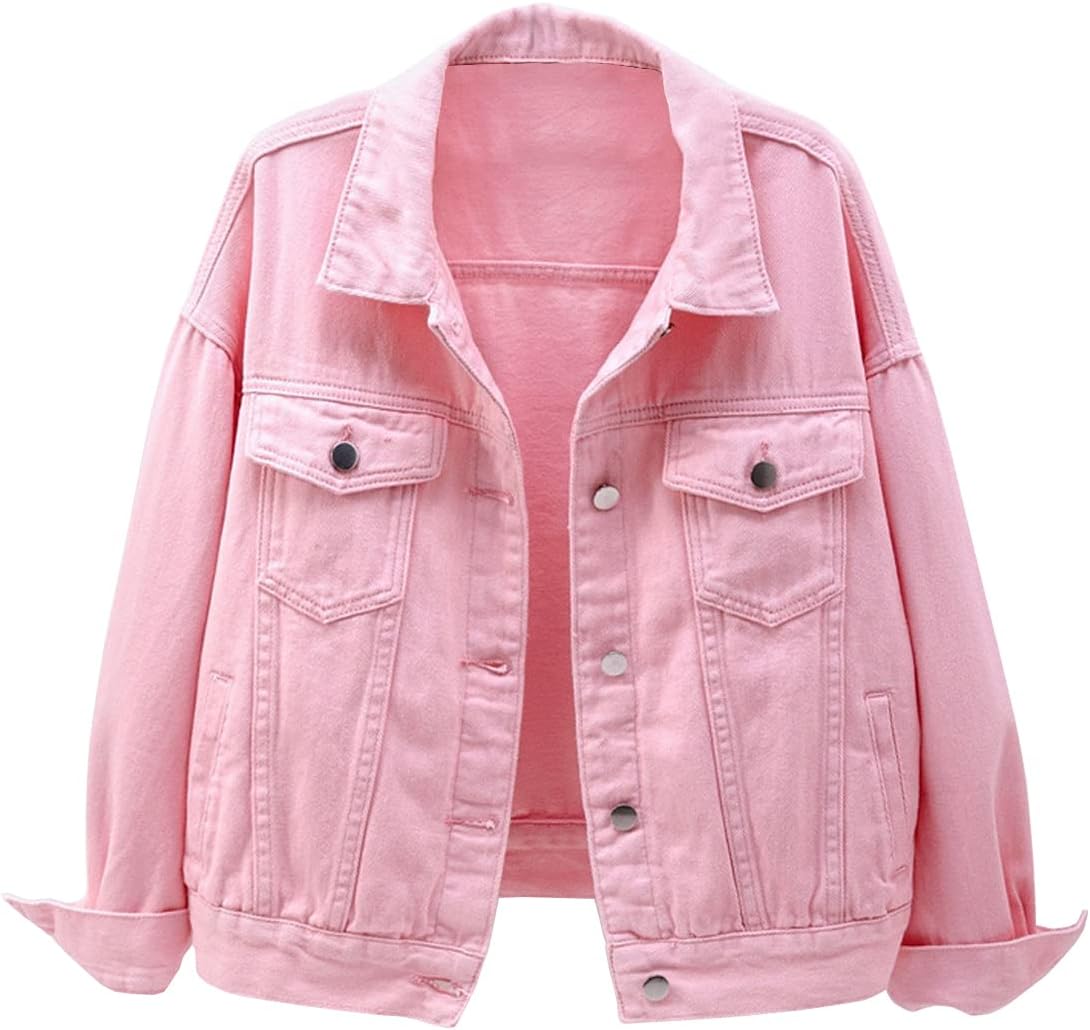 LocachyWomen's Casual Denim Jacket Solid Color Basic Long Sleeve Jean Jacket Coat
