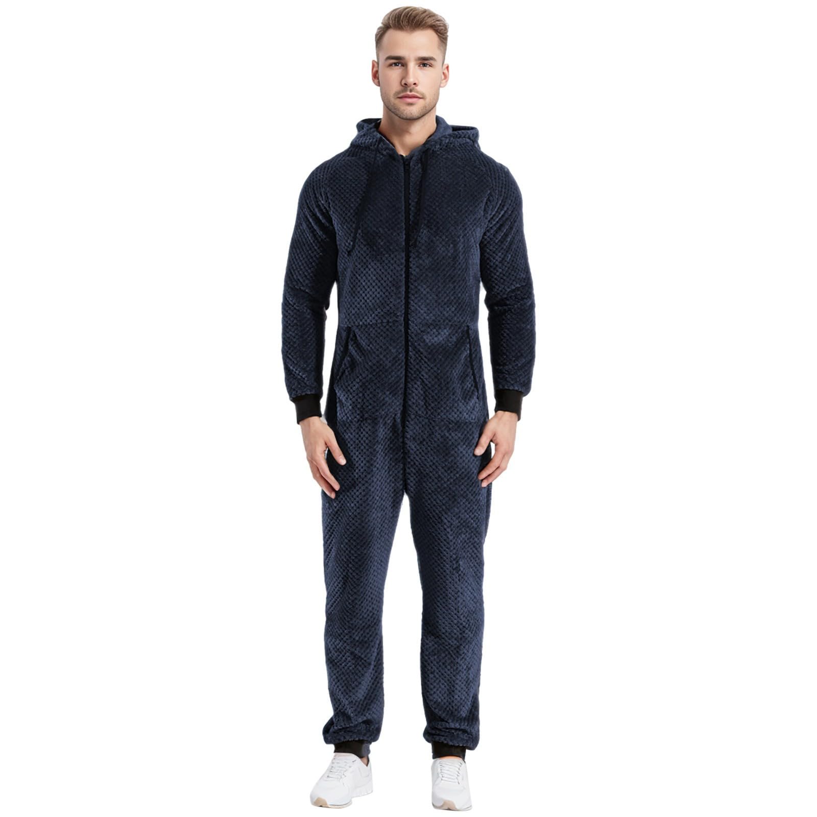 Pigiama da uomo lungo in pile Teddy Jumpsuit soffice Teddy Fleece intero Pigiama One Piece Tuta da casa Calda tuta in peluche regalo per uomini e ragazzi