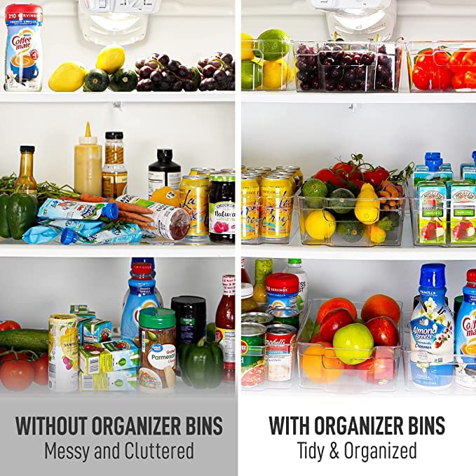 Image of Snazzy Refrigerator Organizer Bins - 8pcs Clear Plastic Bins For Fridge, Freezer, Kitchen Cabinet, Pantry Organization and Storage, BPA Free Fridge Organizer, 12.5 inch Long
