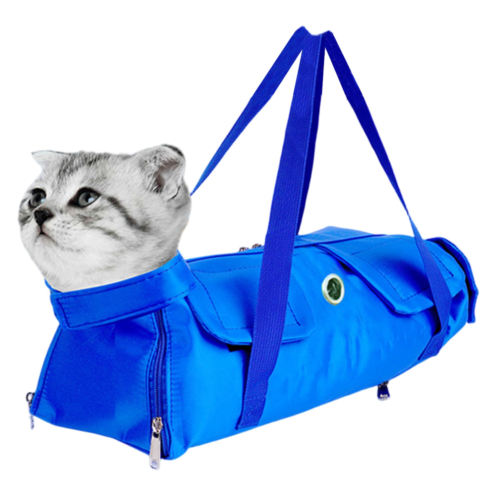 Adjustable Cat Restraint Bag, Nylon Nail Trimming Holder with Handle for Grooming and Travel, Small